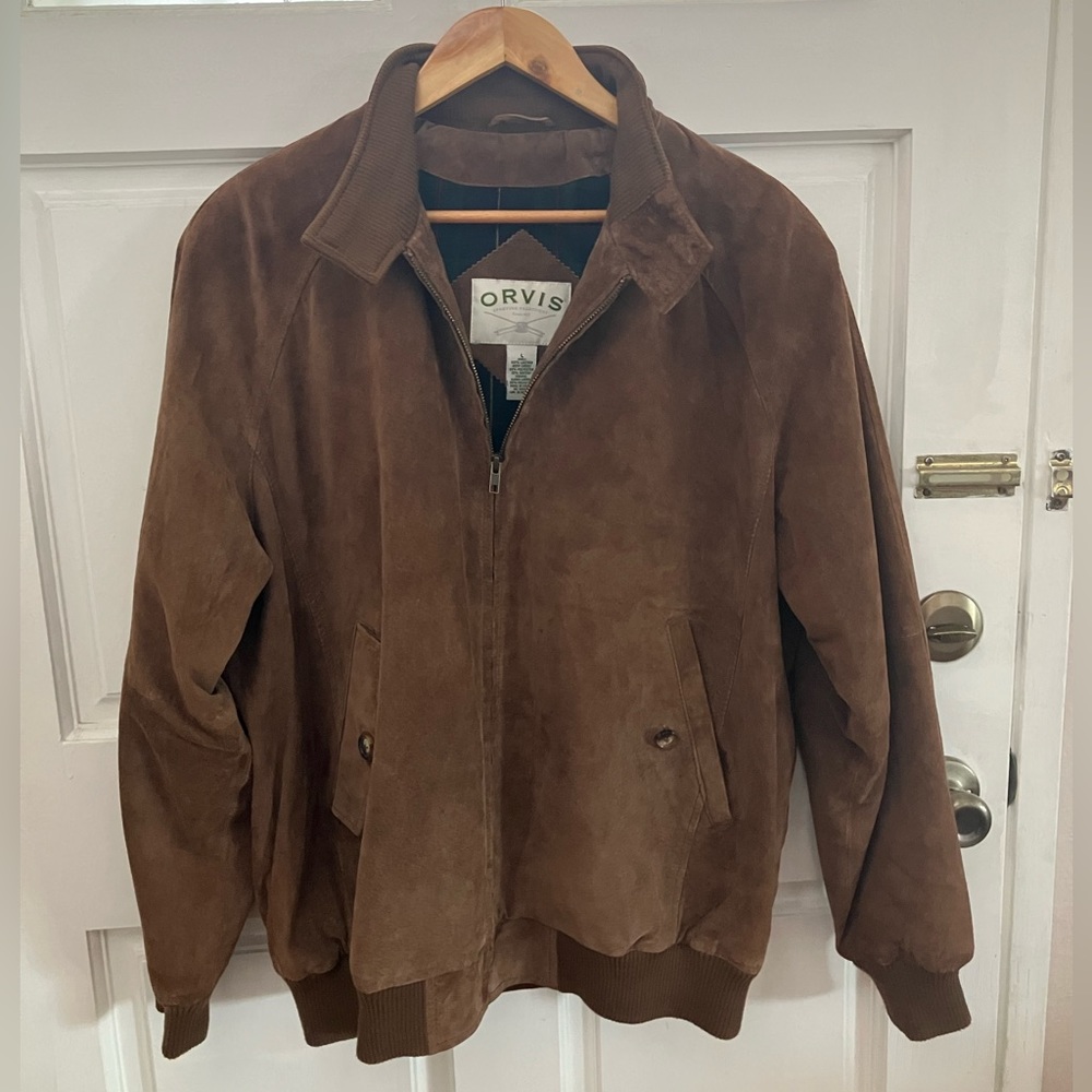 Men’s Vtg ORVIS Sporting Traditions LEATHER Jacket Coat sz Large Zip Up RN 70534